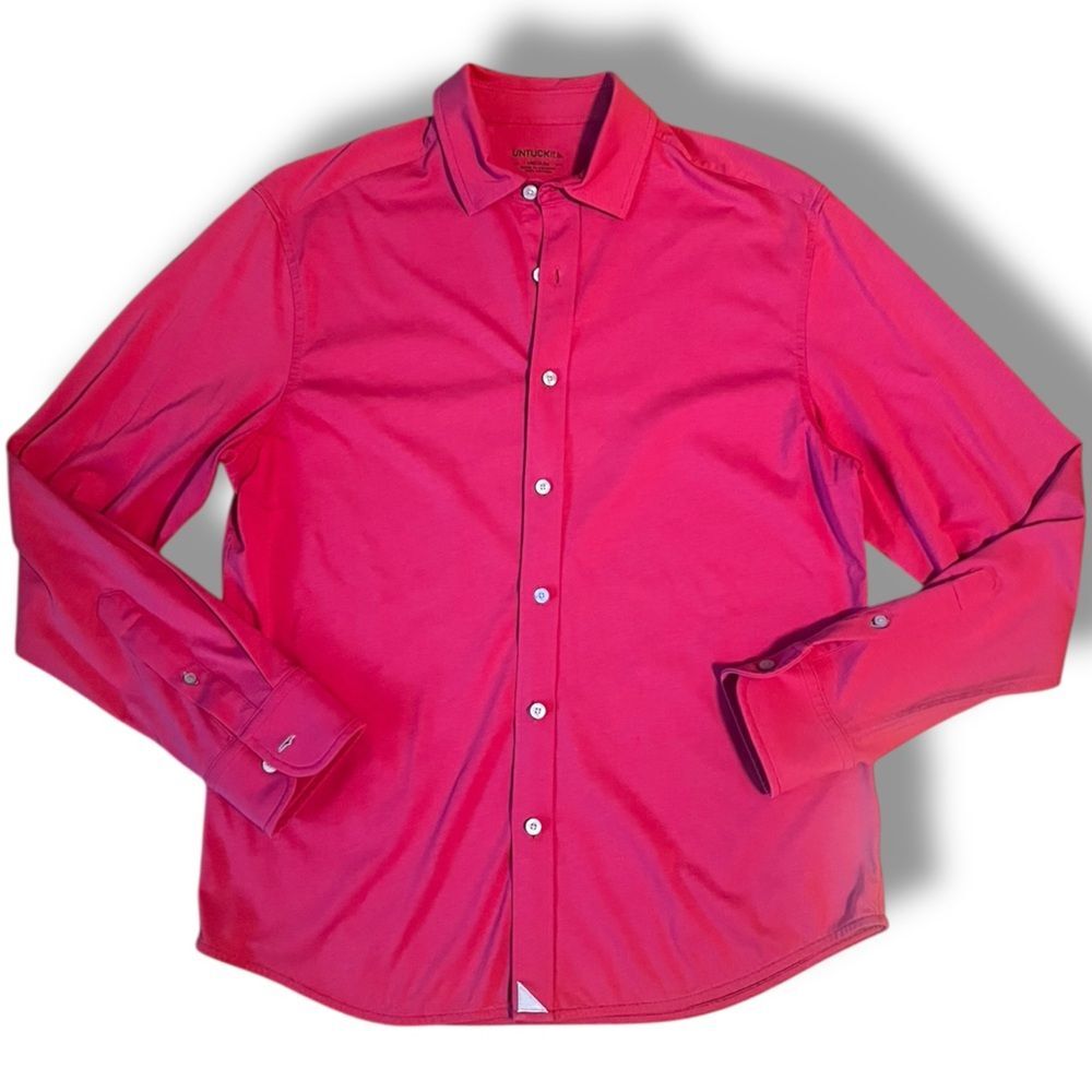 Untuckit Red Cotton Long Sleeve Button Up Shirt Classic Preppy Casual Top Sz M